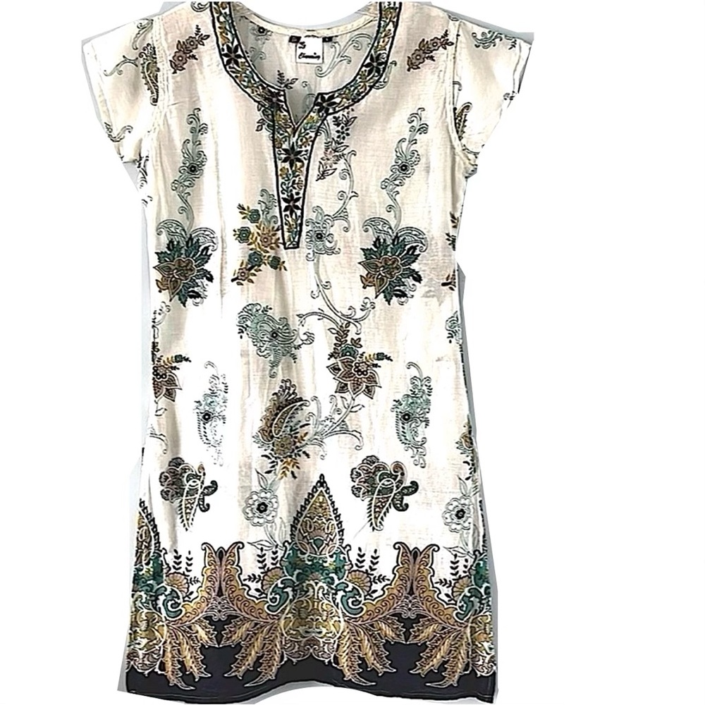 Floral Print Midi Dress - Cream and Green